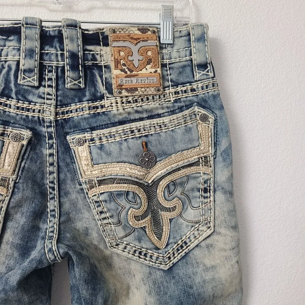 NEW Rock Revival Zinfadel Slim Taper Distressed Denim Jeans Size 31x30 Blue